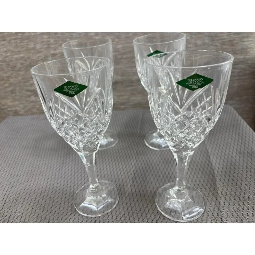 Dublin Set of Four 9oz 24% Lead Crystal Goblets by Godinger 1980s NEW
